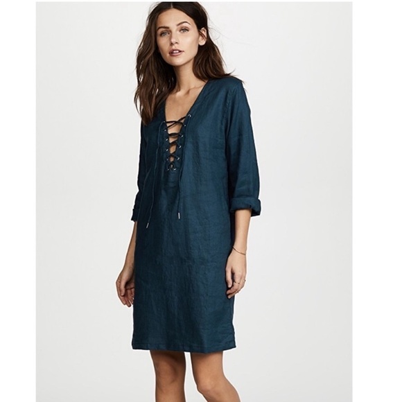 Mikoh Malama Black Linen Lace-up Long Sleeve Mini Dress Cover-up Size XS / S - Picture 2 of 16